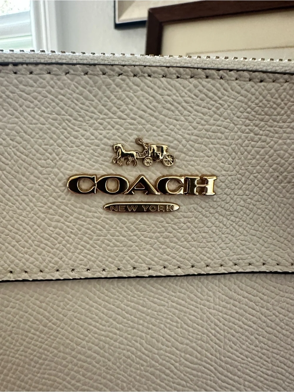 Coach Light Cream Saffiano Leather Satchel with Gold Hardware